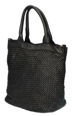 Sac à Main Cuir Vachette Tressé Noir " KAROLA "