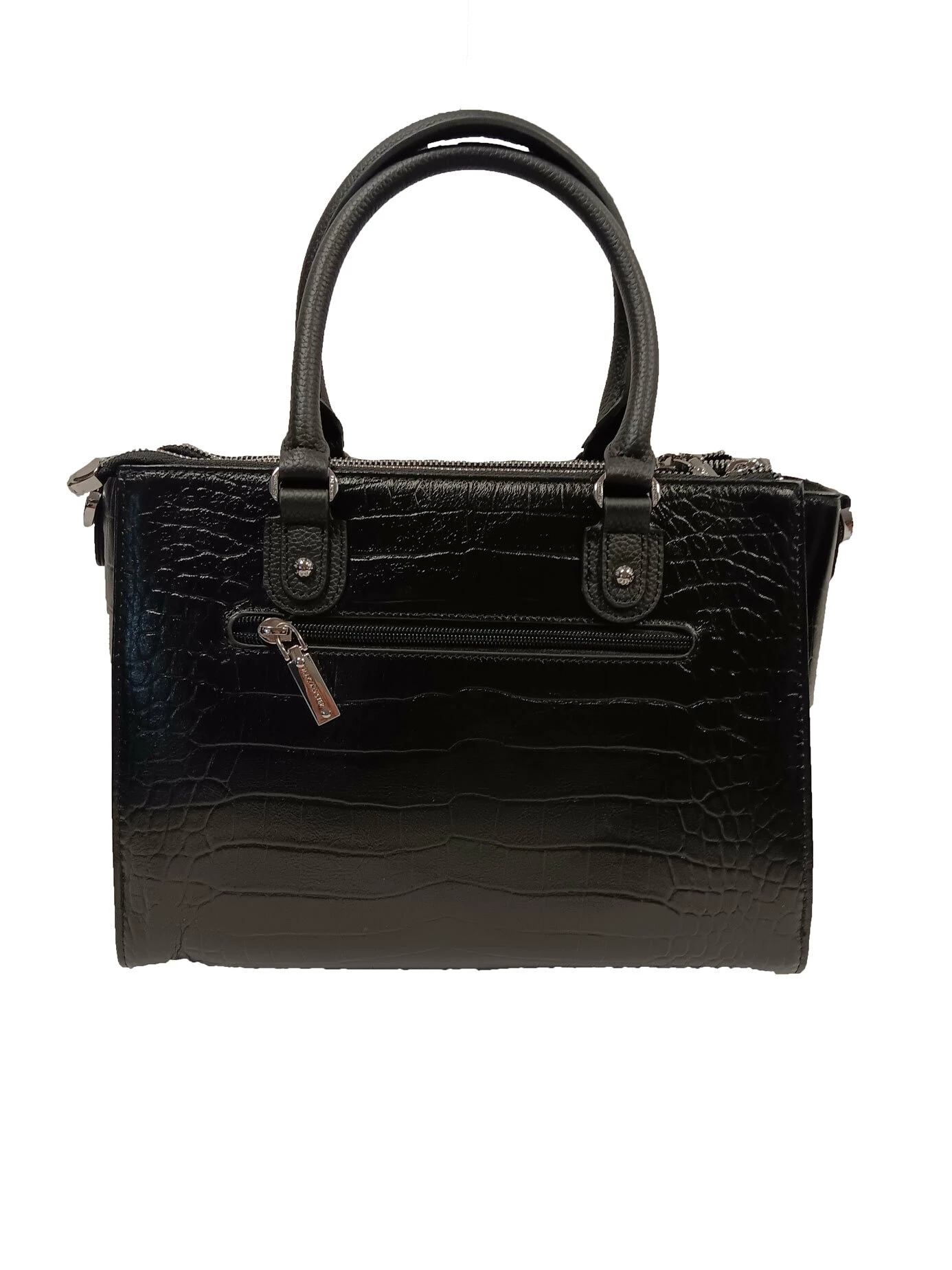 Sac à Main Cuir Vachette Noir Aspect Croco " DC-202 " 3 Sac à Main Cuir Vachette Noir Aspect Croco " DC-202 "