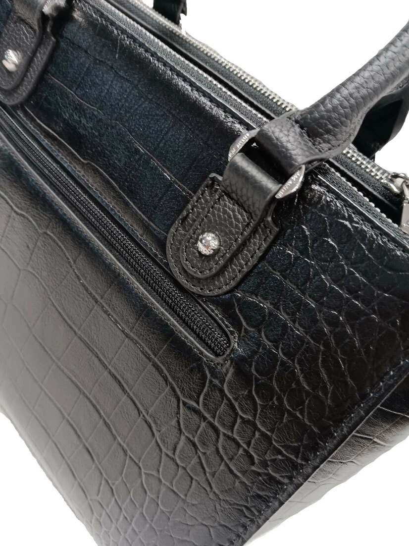 Sac à Main Cuir Vachette Noir Aspect Croco " DC-202 " 6 Sac à Main Cuir Vachette Noir Aspect Croco " DC-202 " – Image 4