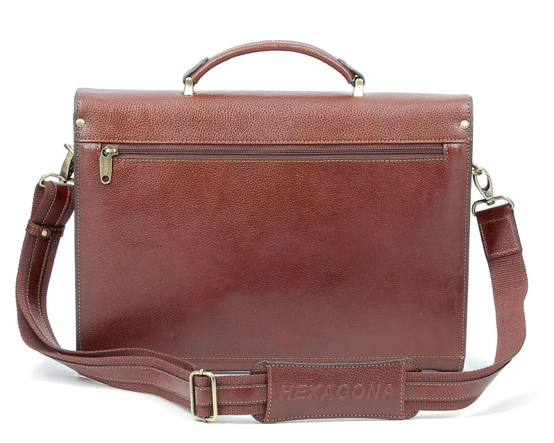 Hexagona Serviette 1 Soufflet Cuir Vachette Marron " 110451 "