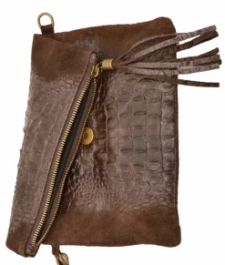 Pochette Cuir Vachette Femme Dark Brown " TECLA " -Hexagona Soldes Boutique pochette cuir vachette dark brown tecla zoom 028170900 1126 19062017