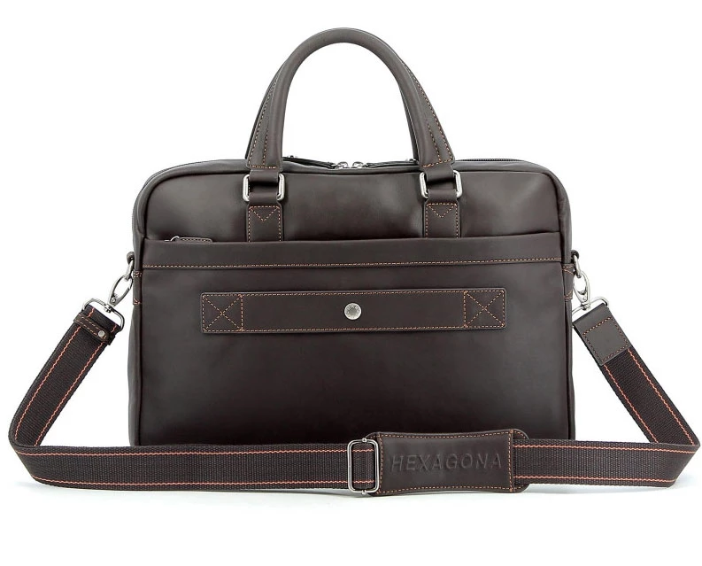 Hexagona Porte Ordinateur 15" Cuir Vachette Marron " 154663 "