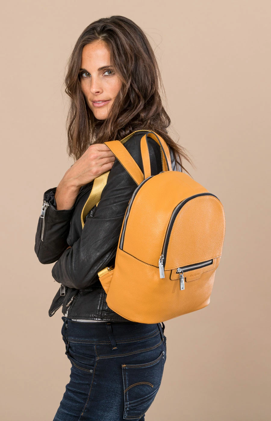 Sac à Dos Cuir Vachette Senape " ZAIRA " – Image 2